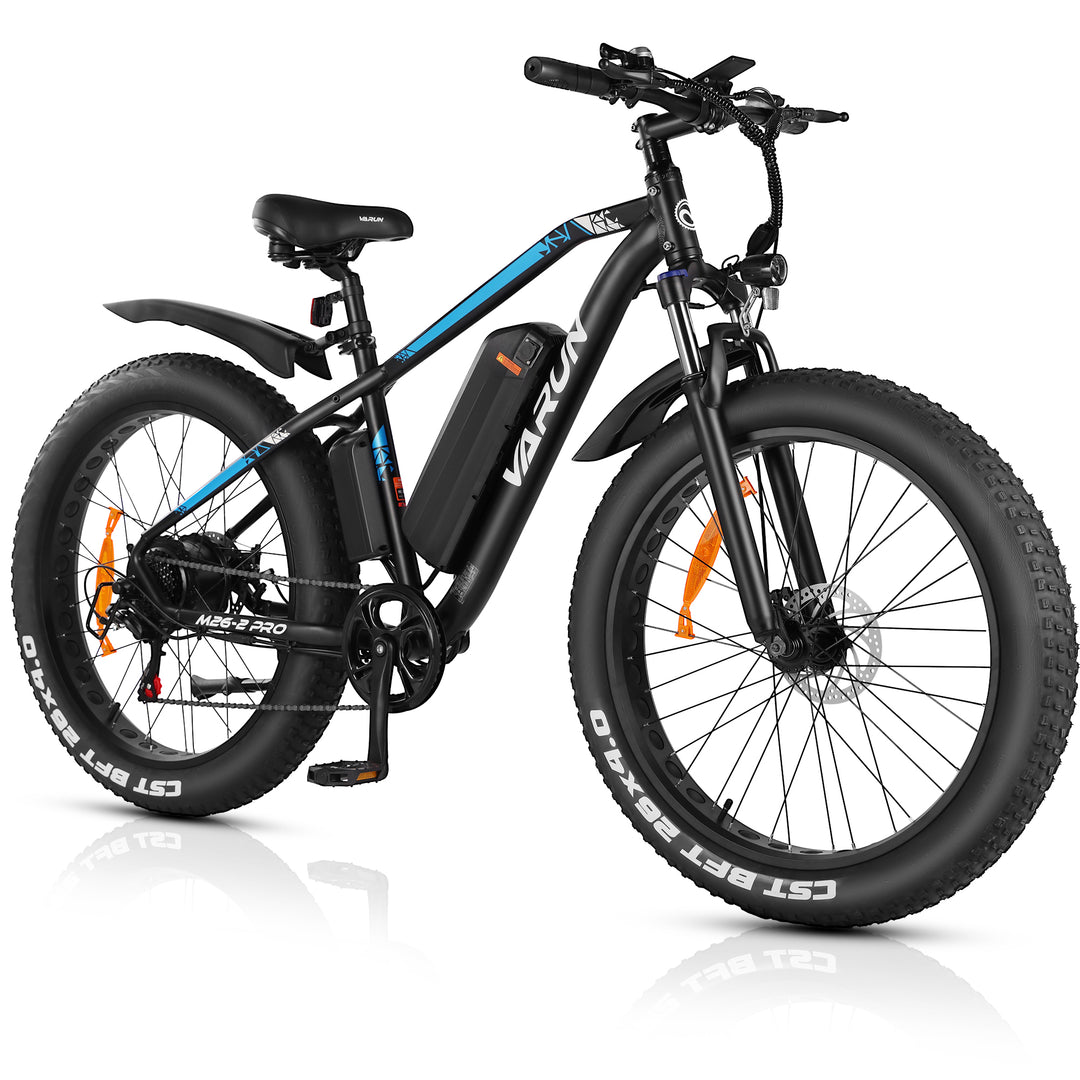 VARUN Fat Tire Electric Bike for Men - Peak 750W Ebikes for Adults - Up to 25MPH 60+ Miles with 48V 13AH Removable Battery - 26" Electric Mountain Bike Features 7-Speed, Lockable Suspension