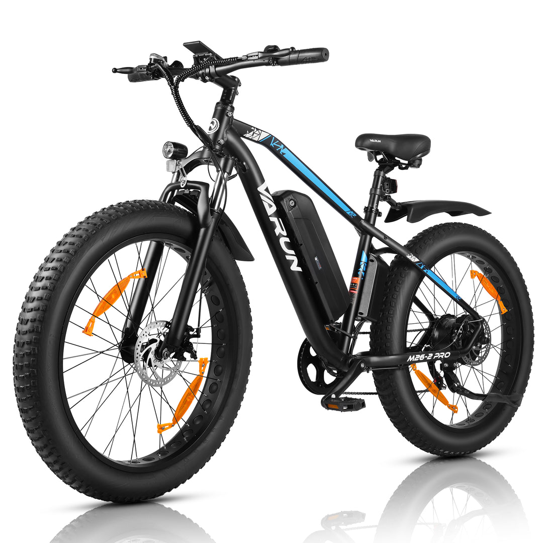 VARUN Fat Tire Electric Bike for Men - Peak 750W Ebikes for Adults - Up to 25MPH 60+ Miles with 48V 13AH Removable Battery - 26" Electric Mountain Bike Features 7-Speed, Lockable Suspension