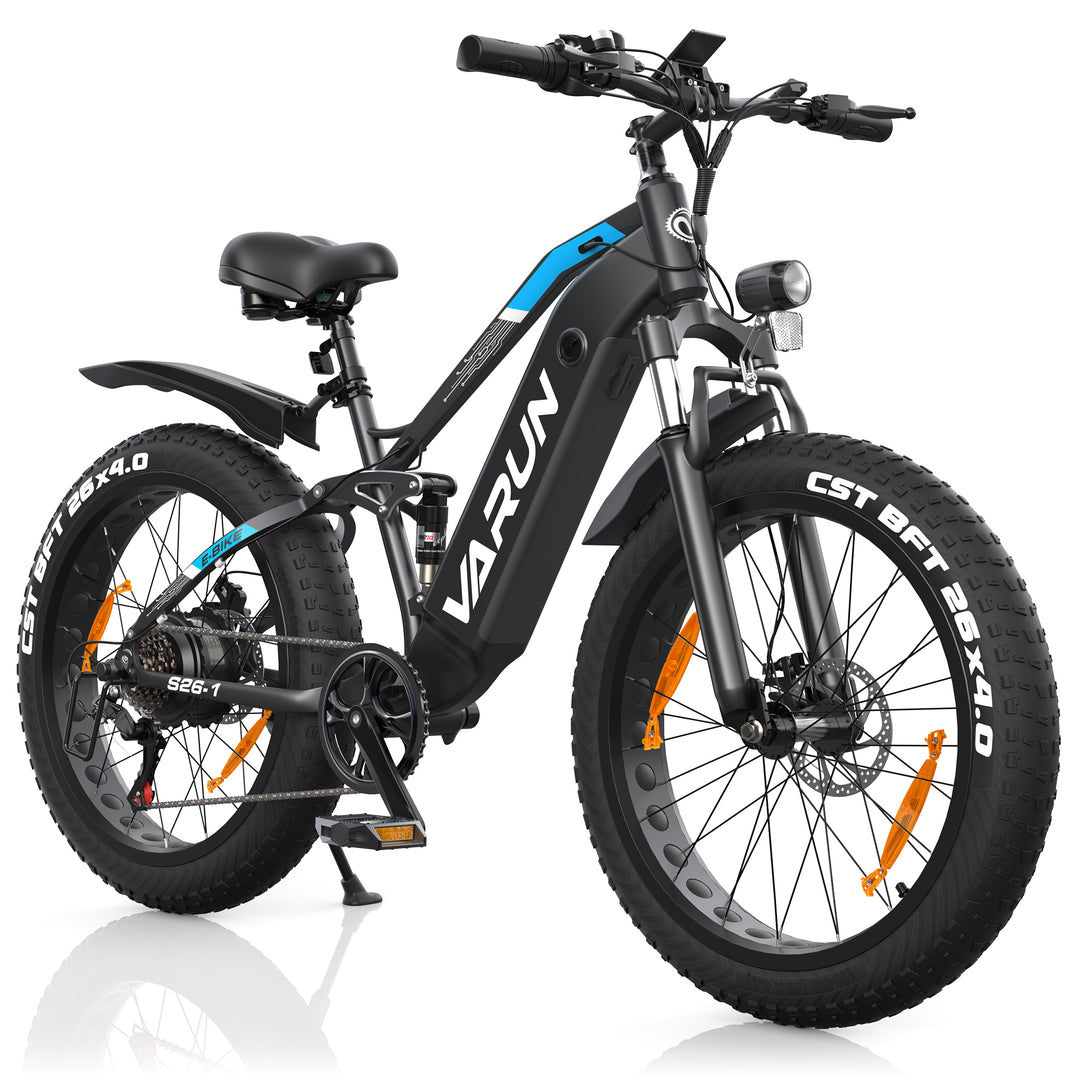 VARUN Electric Bike for Adults - Peak 750W Electric Bike for Men with 48V 16AH Anti-Theft Battery - Full Suspension Ebike for All Terrains Up to 25+MPH，60+ Miles