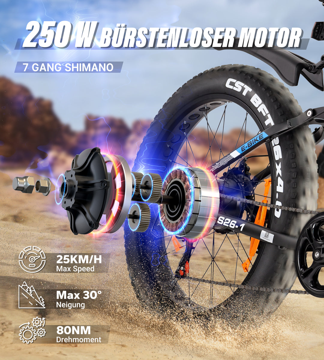 Fat Tire E-Mountainbike Pedelec Bicicletta elettrica fuoristrada con sospensione completa 90 Nm Batteria rimovibile a lungo raggio - Varun Ballistic 26'' E-Bike