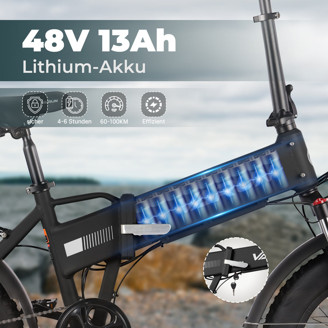 VARUN Folding Electric Bike for Adults - Peak 750W Fat Tire Electric Bike with 48V 13Ah Anti-Theft Battery - Full Suspension Ebike for All Terrains Up to 25+MPH, 60+ Miles