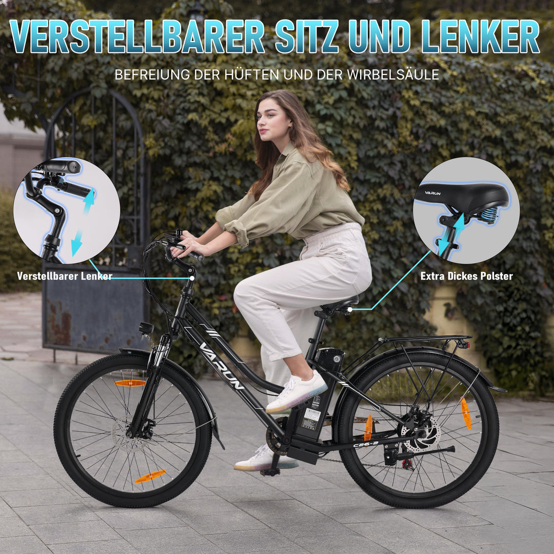 VARUN Electric Bike for Adults - 500W Electric Bicycle Up to 40 Miles, Removable Battery, 7-Speed, and Shock Absorber, Stylish 26" Ebike Suitable for Commuting