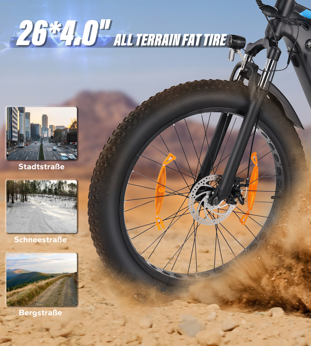 Fat Tire E-Mountainbike Pedelec Bicicletta elettrica fuoristrada con sospensione completa 90 Nm Batteria rimovibile a lungo raggio - Varun Ballistic 26'' E-Bike