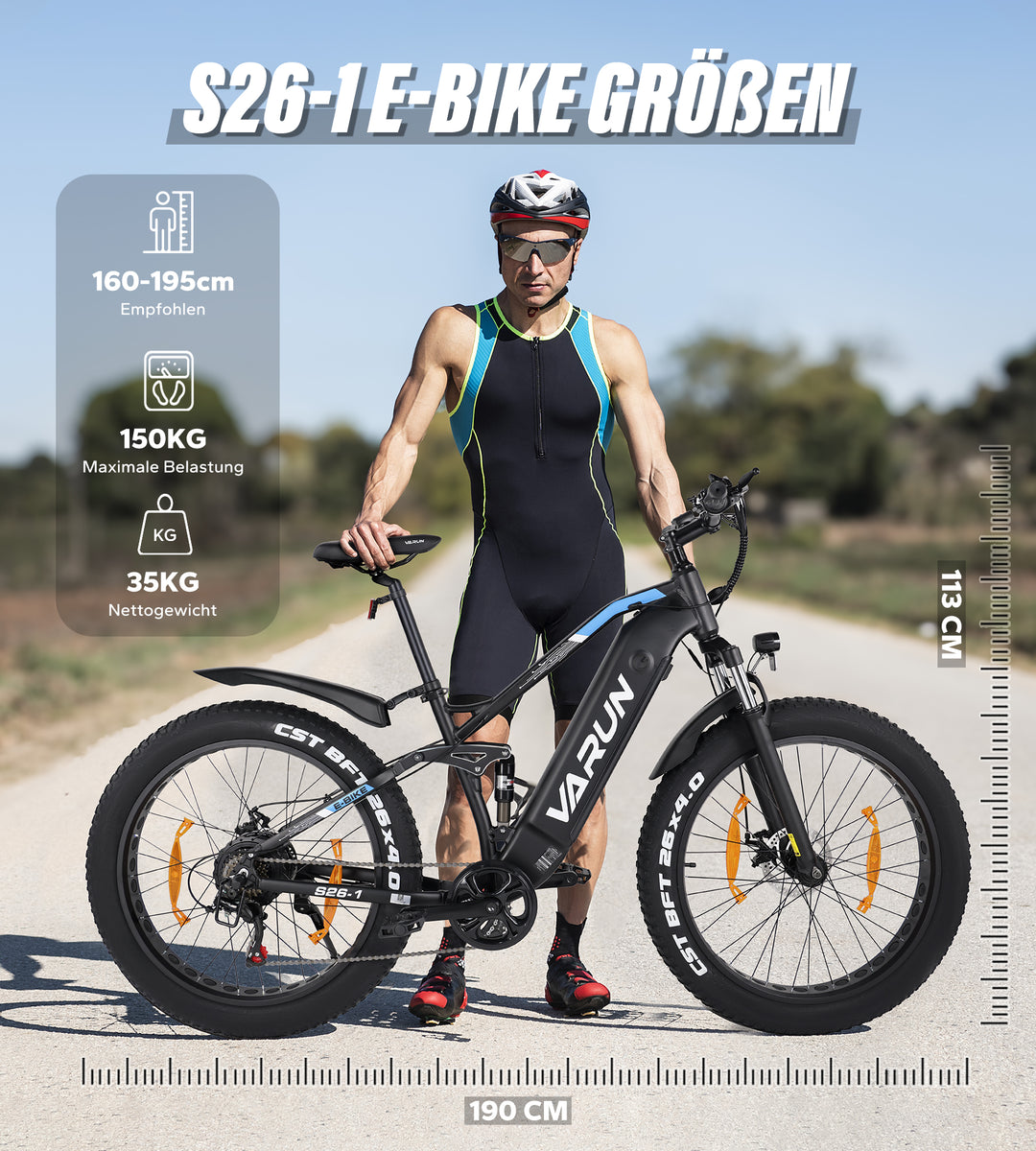 Fat Tire E-Mountainbike Pedelec Bicicletta elettrica fuoristrada con sospensione completa 90 Nm Batteria rimovibile a lungo raggio - Varun Ballistic 26'' E-Bike